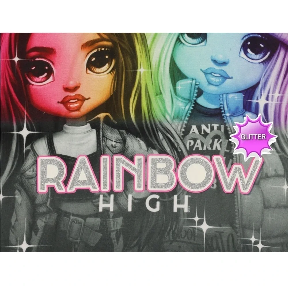 NWOT Rainbow High Girls Dorm Pajama Top in Black with Purple Sleeve & Glitter